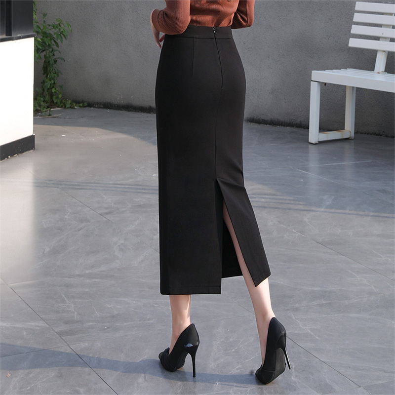 Back Slit Midi Skirt for Women, New Spring and Autumn Style, Elegant and Graceful Pencil Skirt, High-Waisted, Hip-Hugging, Slimming Mid-Length Skirt