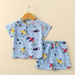 Silk Children's Short-Sleeved Set, Thin Silk Top and Shorts, Summer Boys' Air-Conditioning Clothing, Baby Two-Piece Set