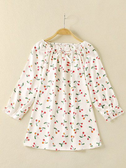 Mulberry Silk Children's Long-Sleeved Nightgown, Girls' Silk Pajamas, Summer, Middle-Aged and Older Children, Little Girls, Cute Princess Home Clothes