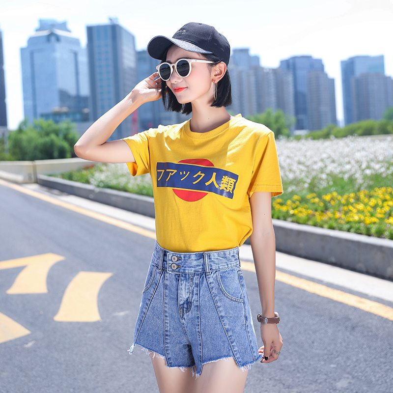VK旗艦店 韓系牛仔短褲寬鬆顯瘦高腰寬口熱褲單品短褲