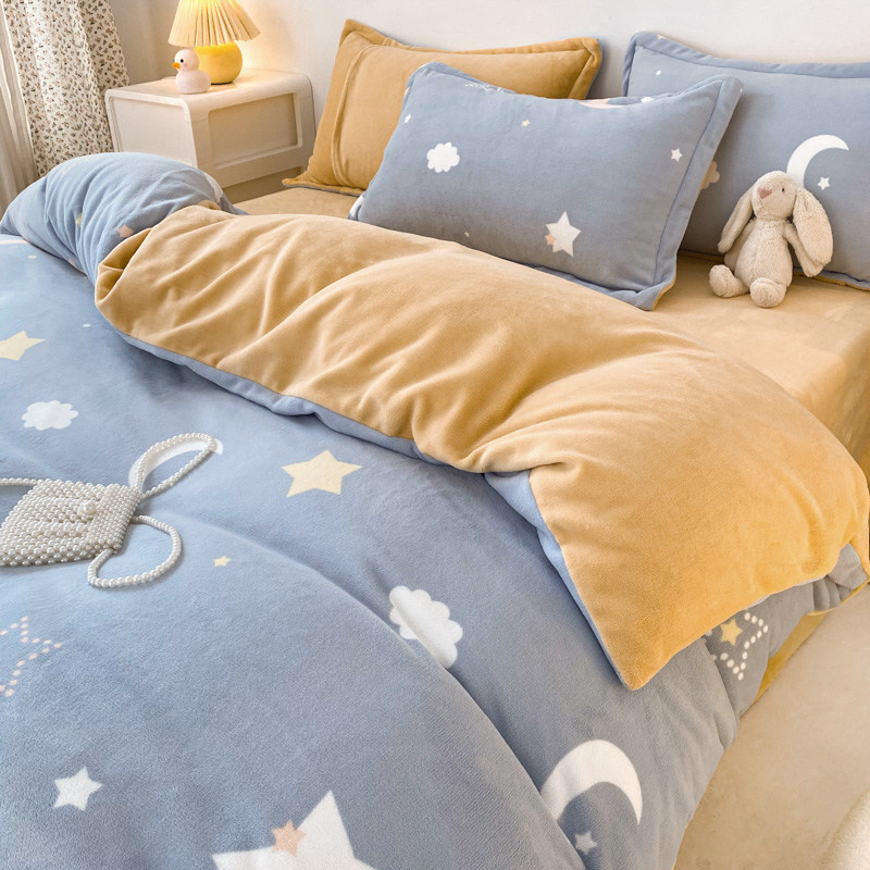 Winter double-sided velvet bed sheet four-piece milk velvet 180x220 non-shedding anti-static plush quilt cover four-piece set