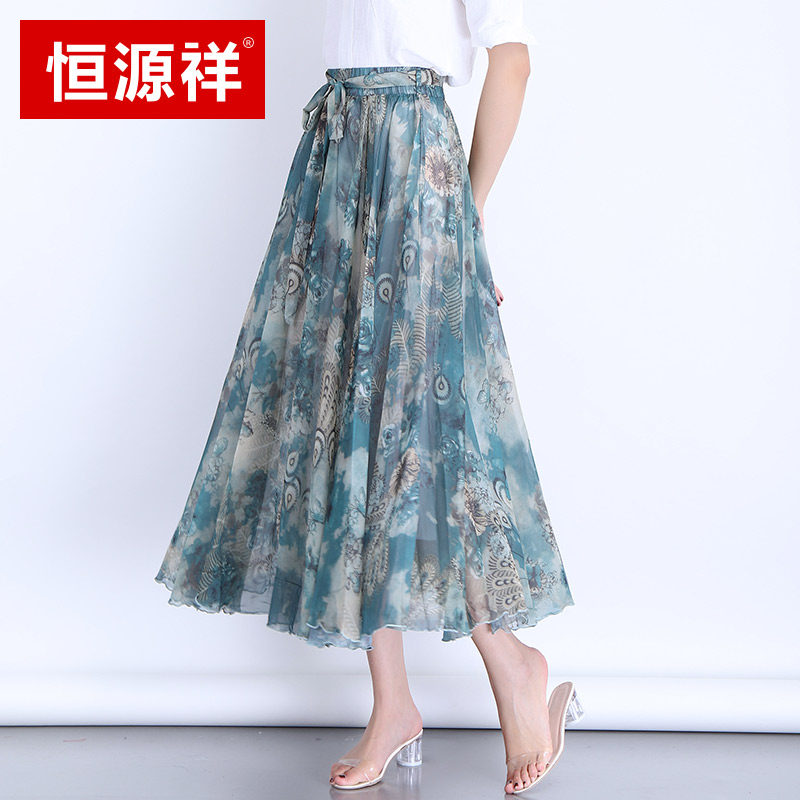 Snowspun beach semi-body dress with large size in high waist print a character Bohemian long version large pendulum crummy dress