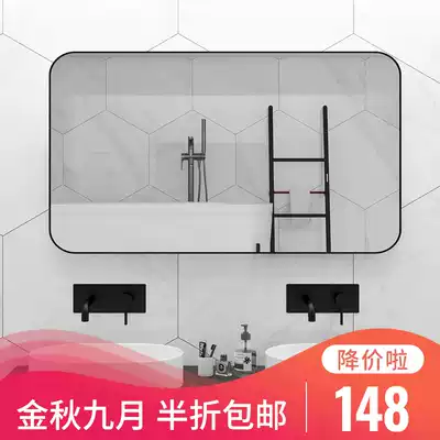 Powder room wall-mounted bathroom mirror with rack size size and size non-perforated mirror Golden Black