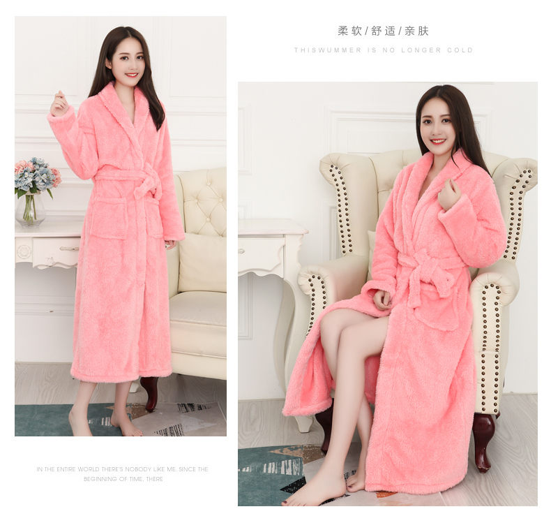 Đồ ngủ nam dày áo choàng nam mùa đông dày lông cừu dài lông cừu giản dị áo choàng tắm flannel dịch vụ nhà tùy chỉnh áo ngủ thu đông Hàn Quốc