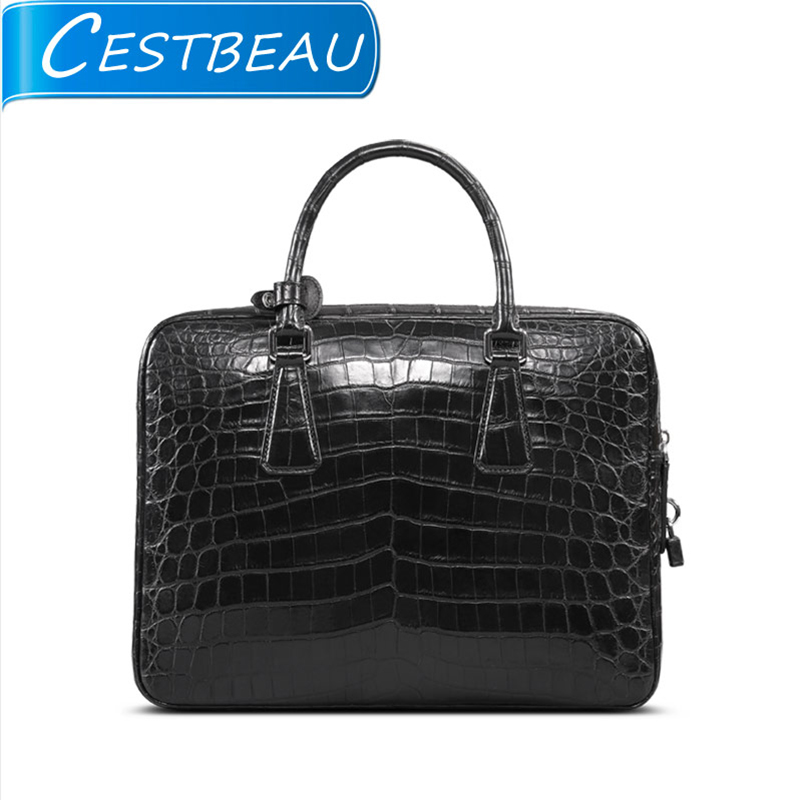 cestbeau Nile crocodile avocado leather men's handbag handbag travel business genuine leather bag with 2 belly-leather platinum area
