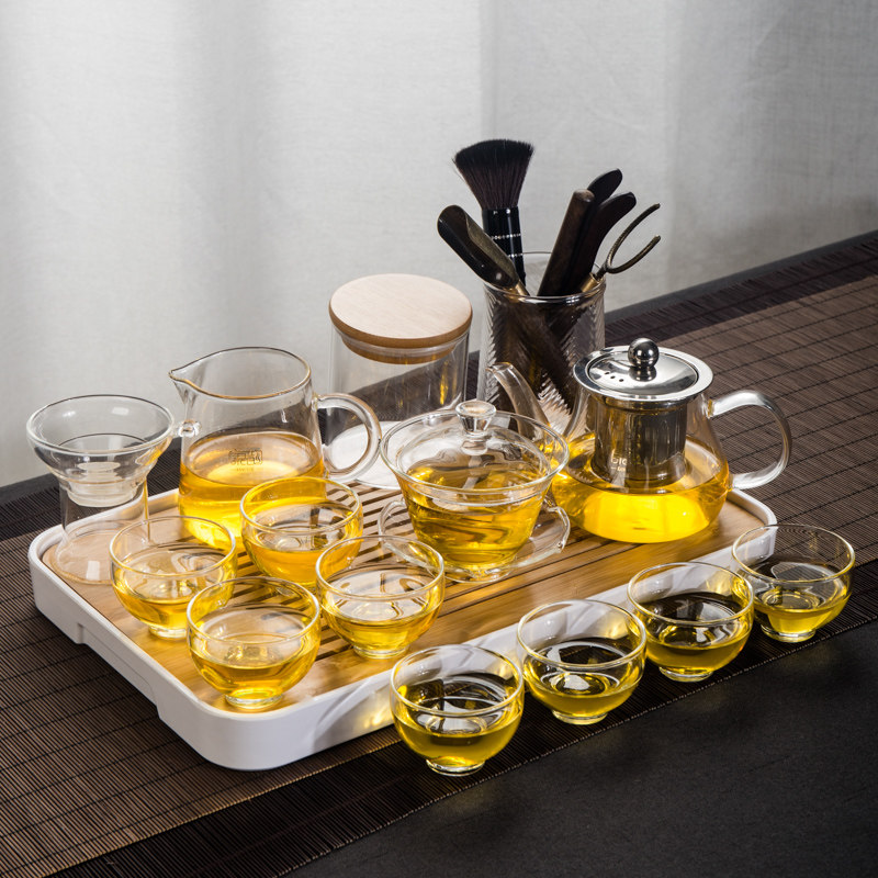 Transparent Glass Tea Set Group Home Small Sets Kongfu Tea Cup Tea Tray Living-room Office Will Guest Tea Maker Cover Bowl