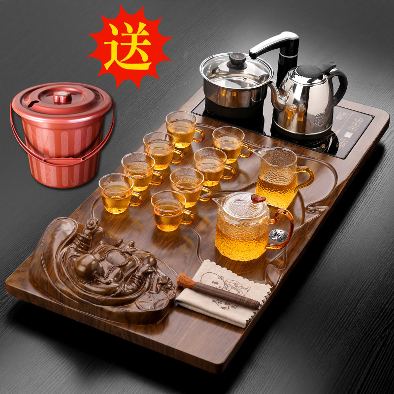 Consody Transparent Glass Tea Set Group Home minimalist Gongfu Tea Cup Tea tray Set of four-in-one induction cookware