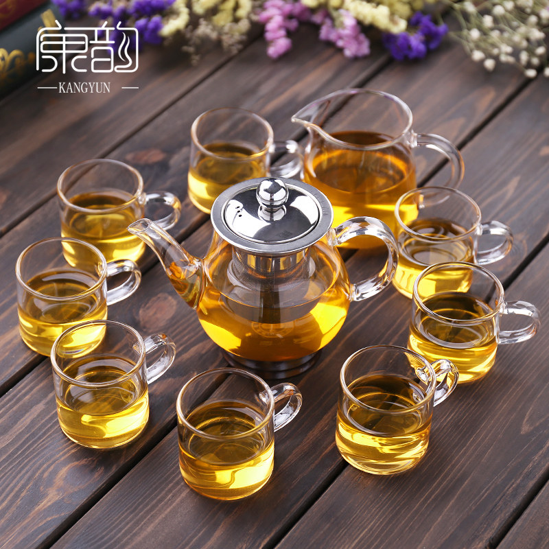 Kang Yun transparent glass tea set household heat resistant kung fu cup simple thickness combined teapot