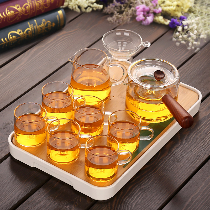 Kang Yun transparent glass tea set household modern minimal kung fu tea cup living room office small tea dish tea