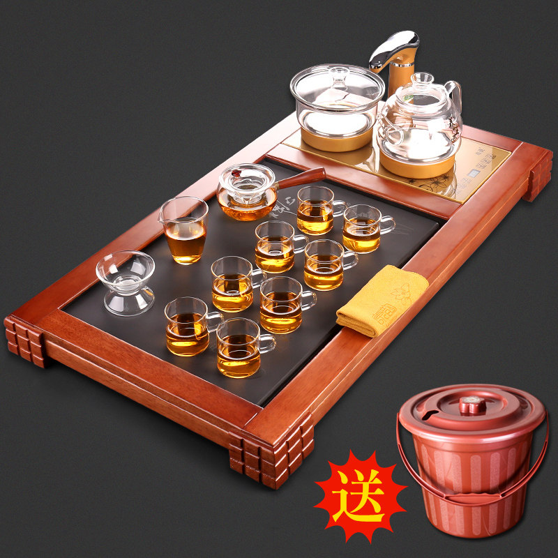 Kangyun heat-resistant glass tea set simple automatic health pot household tea plate Kunfu tea ceremony transparent solid wood