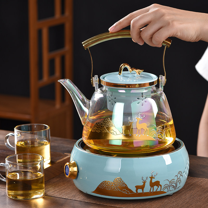 Glass steamed teapot black crystal tea cooker set cooking tea oven small steam fully automatic kung fu tea cup