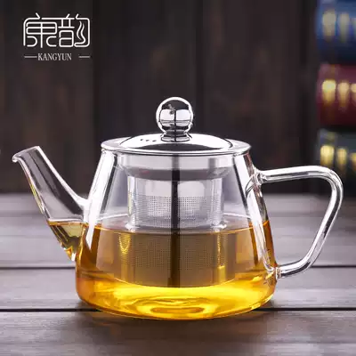 Kang Yun transparent thickened glass kung fu tea set flower teapot with tropical stainless steel inner bubble teapot