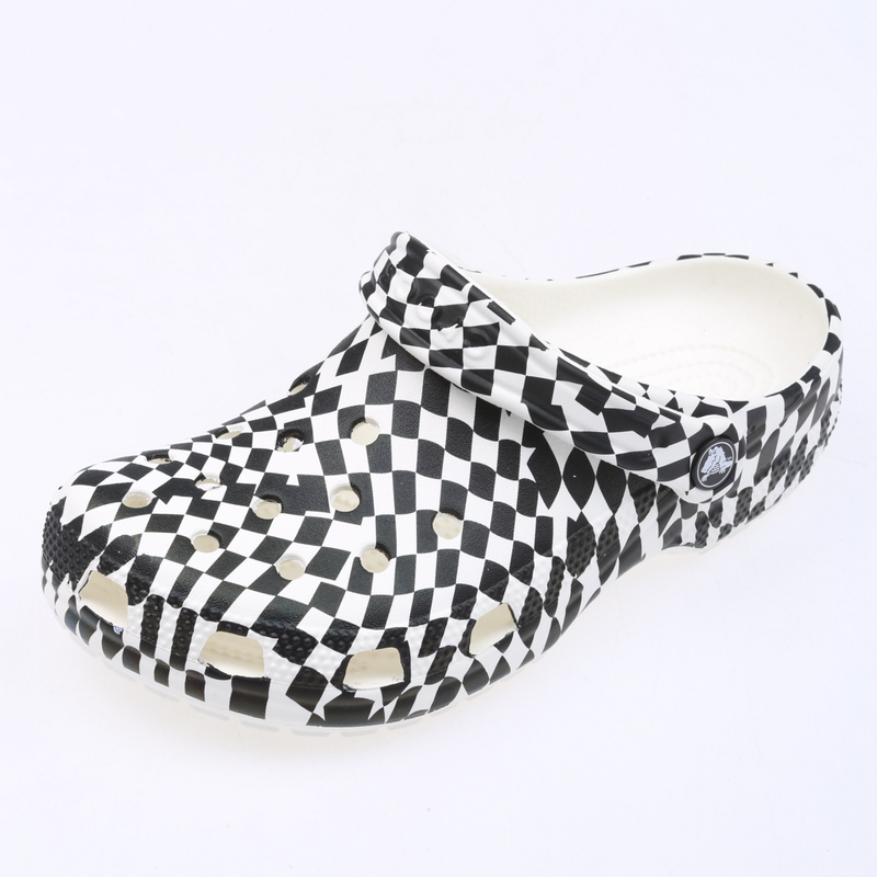 Crocs Unisex Classic Black and White Checkered Flag Print Clog White/Black Shoes 211007-103