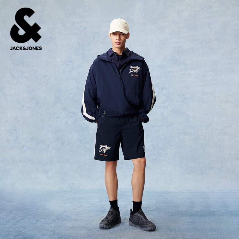 [Nba Co-Branded Thunder Team] Jack Jones Men's Shorts with Printed Pattern and Drawstring Elastic Waistband
