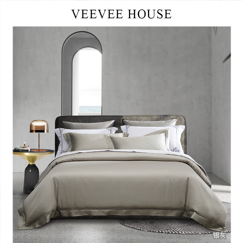 VEEVEE HOUSE SILVER GREY PLATINUM SATIN PURE COTTON FOUR PIECES 430 MERCERIZED SILVER THAI SPECIAL CABINET VHJDM77