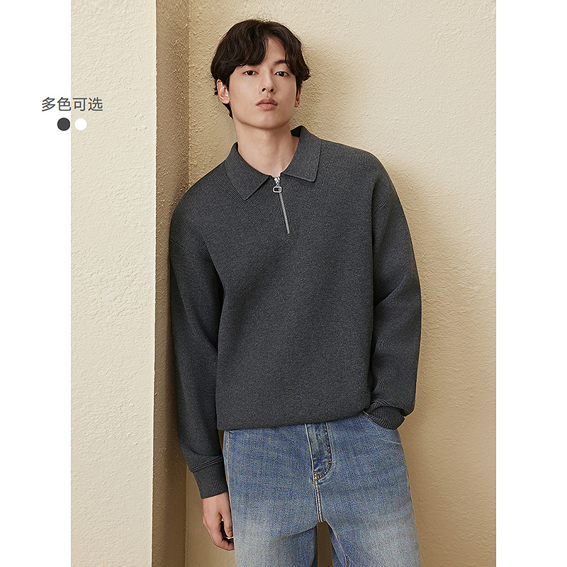 Gxg Men's Polo Collar Simple Sweater Commuter Knitwear Half-Open Front Men's Knitwear G25D203012