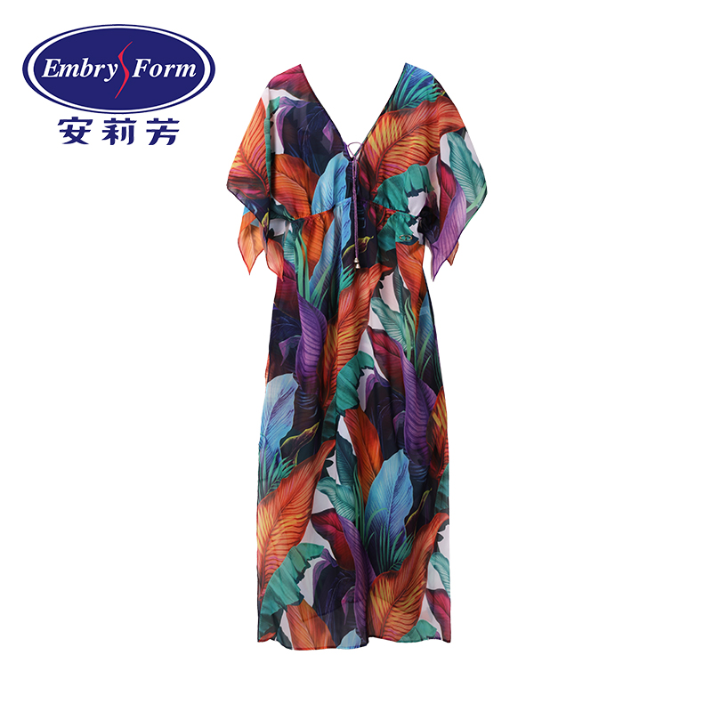 Anly Flins Wind Printed Long Version Beach Dress Lady Covered Meat Holiday Beach Dress EH00003