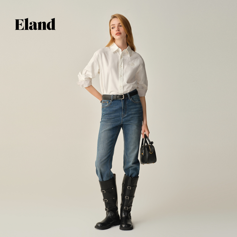 Eland Women's Basic Casual Cotton Warm Straight-Leg Jeans 2025 Winter New Style