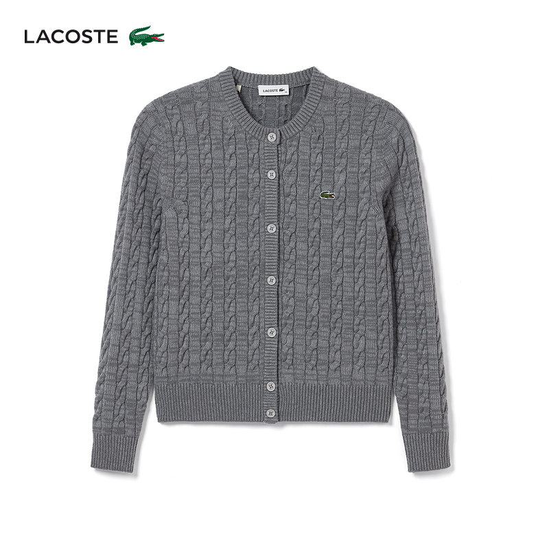 Lacoste French Crocodile Women's Clothing 23 Autumn Gray Round Neck Buttoned Knitted Cardigan | Af0904-10 Lacoste French Crocodile Women's Clothing 23 Autumn Gray Round Neck Buttoned Knitted Cardigan | Af0904-10