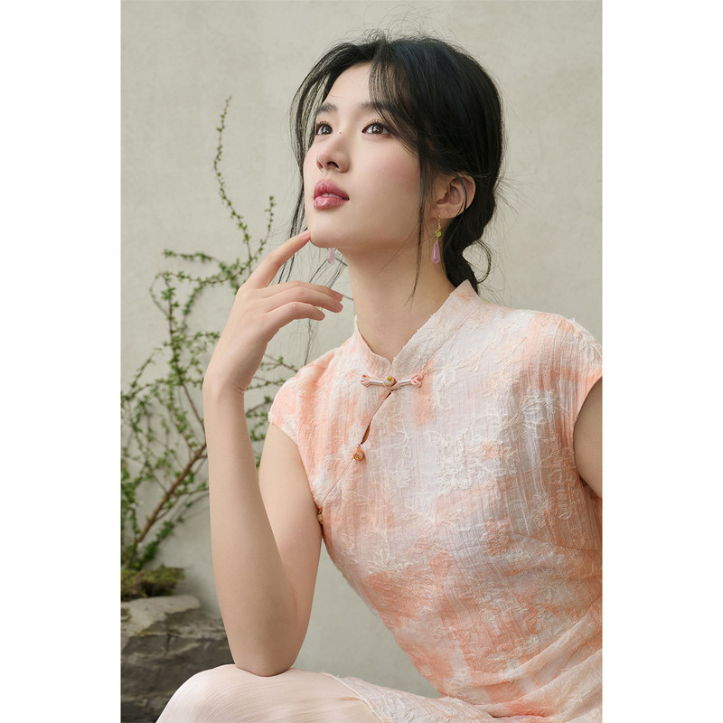 Lyocell National Style Dress for Women, Spring and Summer Oriental Stand Collar, Buttoned Chiffon Dress, Faux Two-Piece Embroidered Gradient Long Dress Lyocell National Style Dress for Women, Spring and Summer Oriental Stand Collar, Buttoned Chiffon Dress, Faux Two-Piece Embroidered Gradient Long Dress