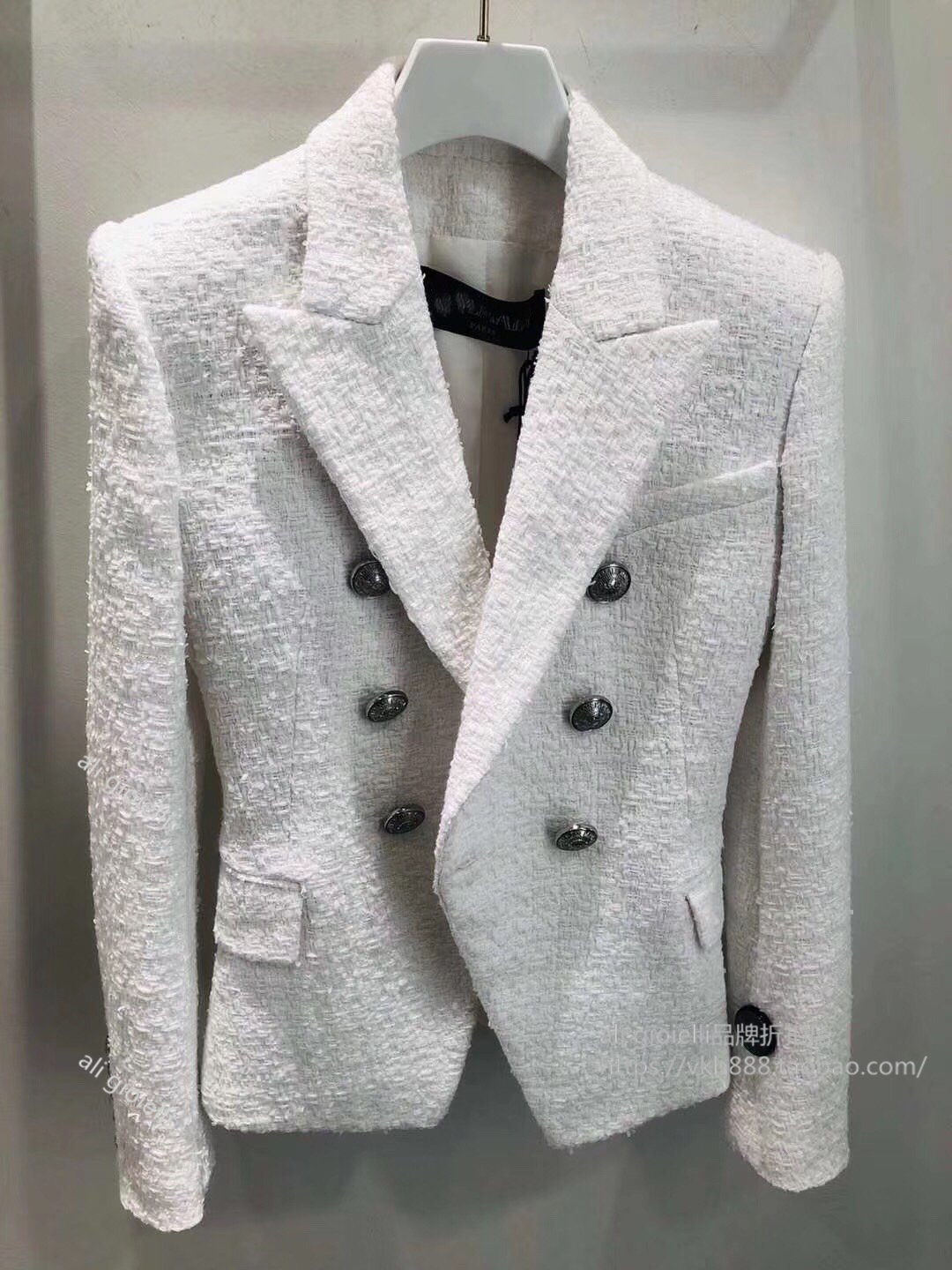 Ali gioielli discount 2022 autumn winter autumn new ladies slim waist coat white tweed suit