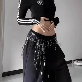 Belly Dance Waist Chain for Women 2024 New Style Practice Clothes Hip Scarf Practice Outfit Beginner Triangle Scarf Tassel Belt Waist Cincher