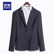 Romon new wool women navy blue herringbone pattern professional work clothes suit OL temperament slim suit suit