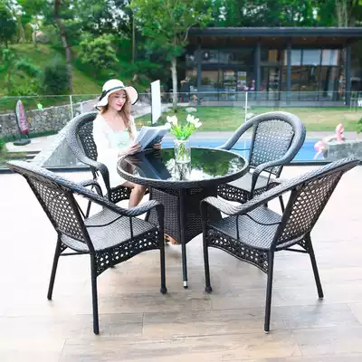 Outdoor table and chair rattan chair three-five-piece courtyard leisure rattan art Teng chair coffee table combination Outdoor garden balcony table and chair