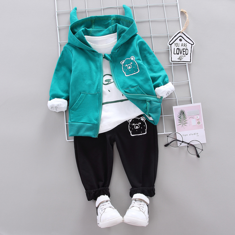 Thunderbolt Bear Three Piece Set & Green2021 Boy Spring Three piece set children child leisure time clothes Baby boy Autumn clothes 1-3 year 4 Foreign style tide Children's wear