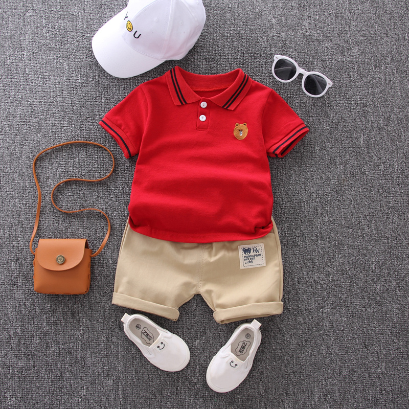 Polo Bear Short Sleeve - Redparagraph Boy summer Short sleeve suit 1-3 year 4 children Foreign style Check pattern shorts 2021 baby summer wear Two piece set
