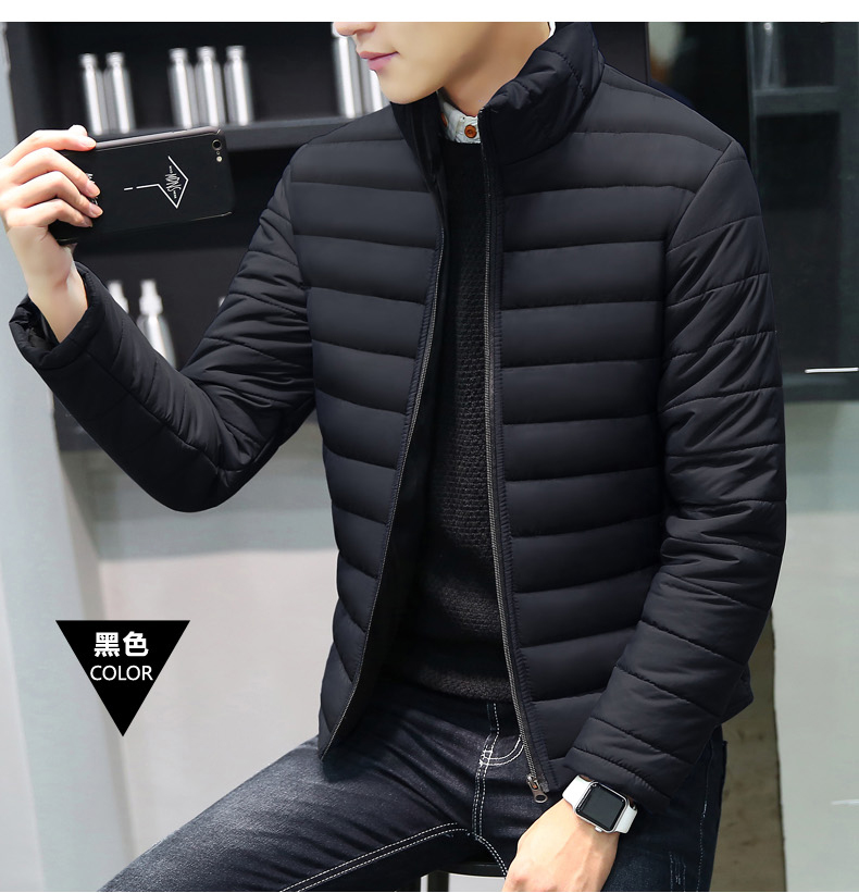 Áo khoác nam mùa đông 2018 mới áo khoác cotton nhỏ xu hướng cổ áo cotton nam mùa đông dày ngắn áo khoác cotton nhíp áo khoác gió nam