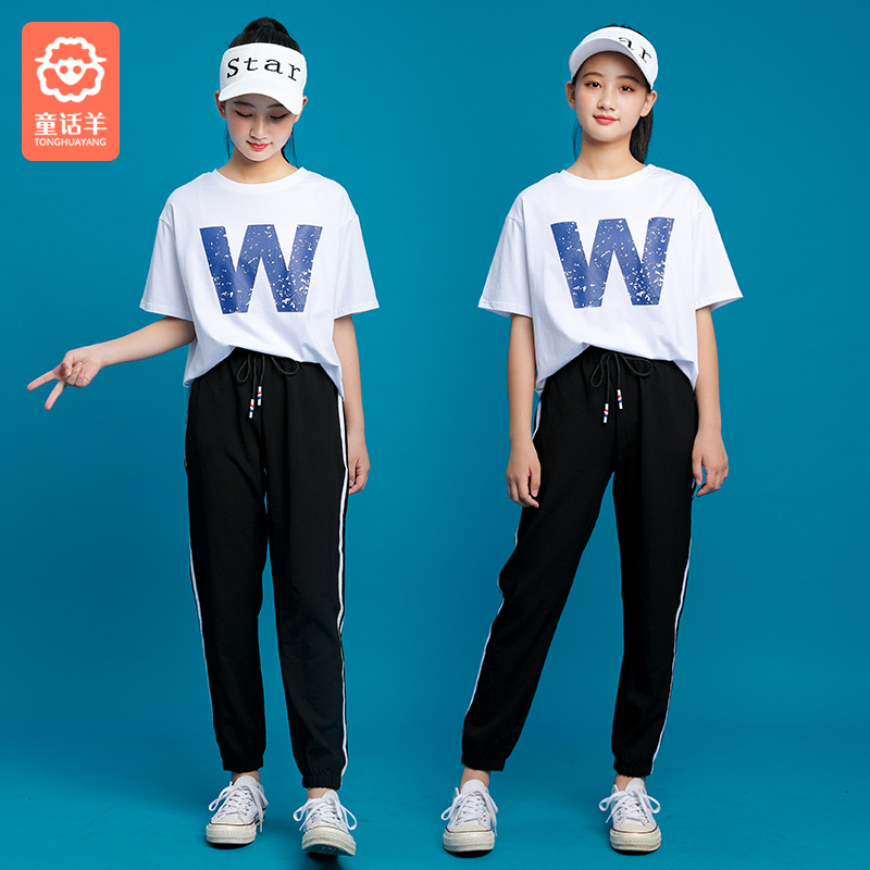 Girls summer short-sleeved suit 2021 new 12 Western style fashion 13 big boys 14 girls sportswear summer 15 years old