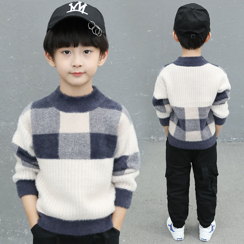 Children's clothing boys' sweater autumn winter 2022 new pullover plus plus thick foreign gas Korean version of children's mink down tide