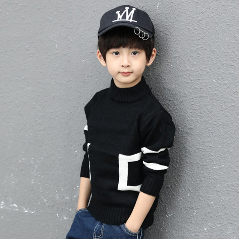 Boy sweater plus thickened knitting spring and autumn to bottom boy 2023 new children in the spring coat
