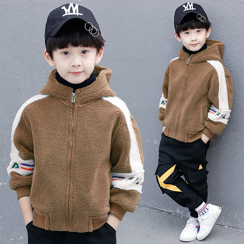 Boys' jacket lamb velvet autumn and winter 2022 new western style children's plus velvet thick winter children's clothing autumn