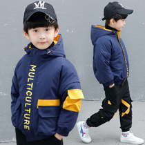 Boys  cotton clothes plus velvet jacket autumn and winter 2019 new childrens middle and large childrens winter cotton clothes boys thicken foreign style tide