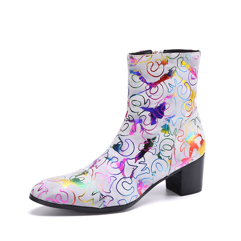 Челси сапоги 铂利迩7公分高跟高端男韩版外贸透气拉链尖头鞋2021新款潮流皮靴 Platinum right Wani