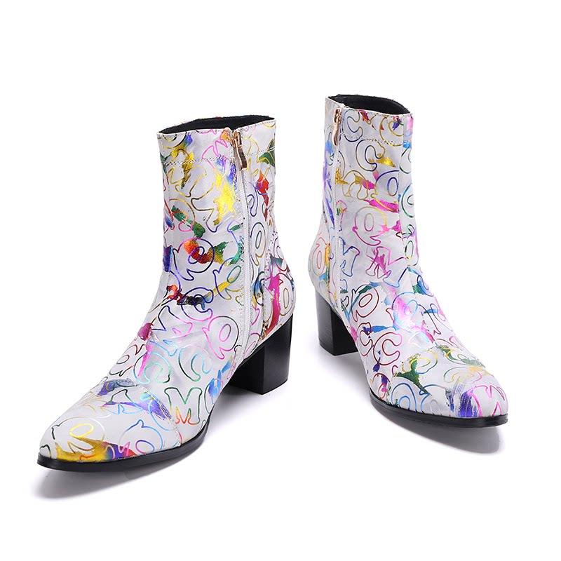 Челси сапоги 铂利迩7公分高跟高端男韩版外贸透气拉链尖头鞋2021新款潮流皮靴 Platinum right Wani