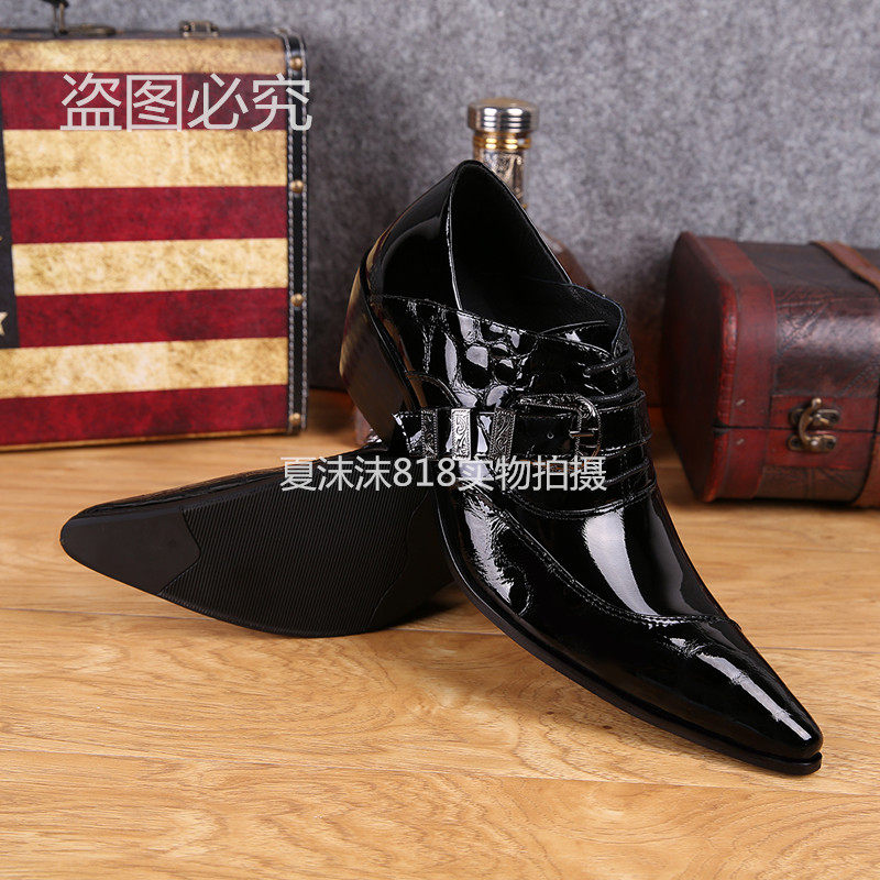 Korean fashion trend British style pointed leather shoes high shoes gentlemen Korean version men's shoes men's high-heeled hairdresser's shoes