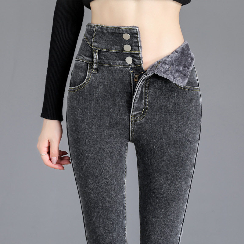 mara sixty European goods jeans female ultra high waist elastic display slim fit and thickened with small feet long pants