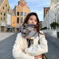 MARA sixty cashmere scarf female winter wild Korean version thick warm double-sided Plaid tassel collar New