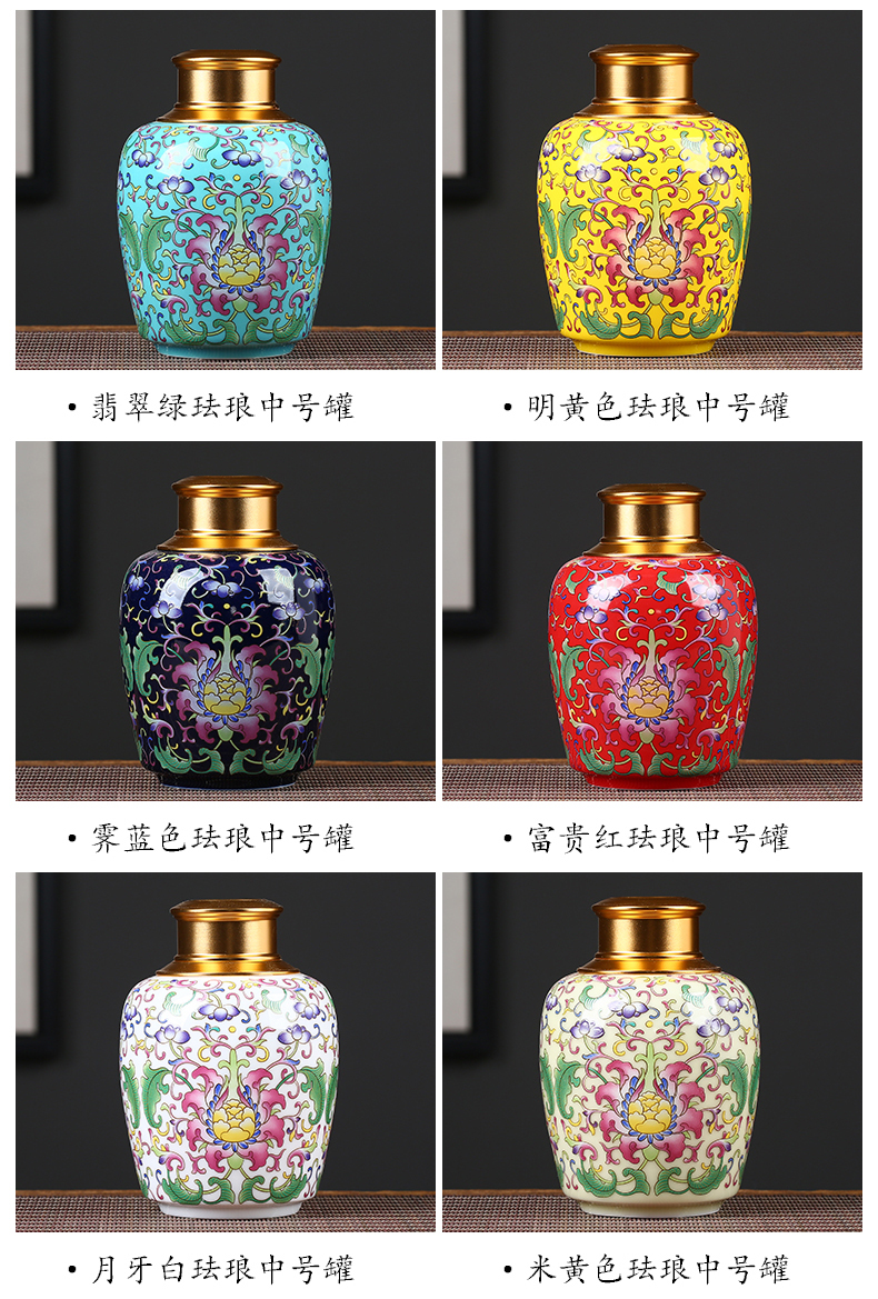 Caddy fixings ceramic crown, the double cover a single seal pot home is suing colored enamel POTS storage trumpet tea urn