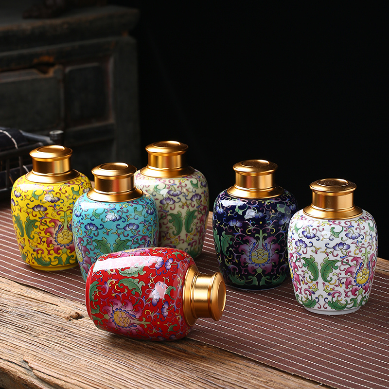 Caddy fixings ceramic crown, the double cover a single seal pot home is suing colored enamel POTS storage trumpet tea urn