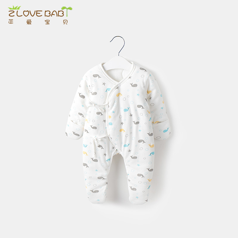 Newborn baby clothes spring autumn and winter quilted newborn baby jumpsuit winter clothes thickened monk clothes romper