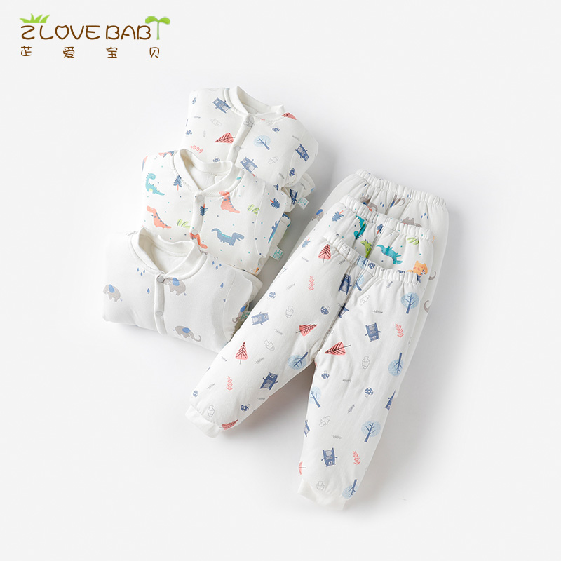 Baby autumn and winter suits long-sleeved trousers quilted clothes 0-3 months 6 newborns go out hugging clothes warm clothes