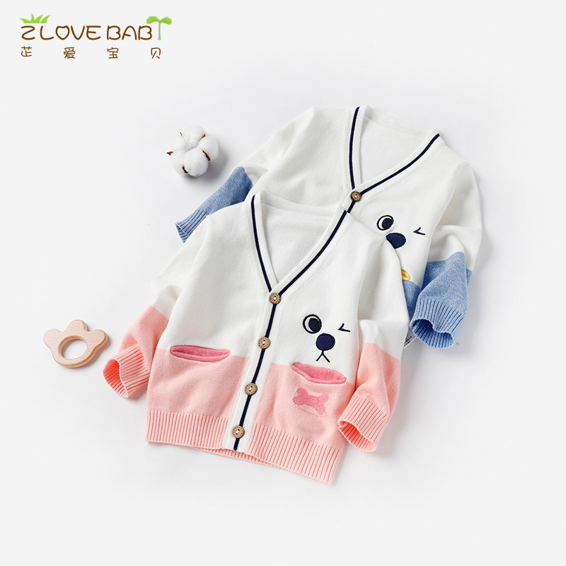 Baby boy spring knitted cardigan coat girl baby V-neck sweater casual tops tide clothes children's wool clothes