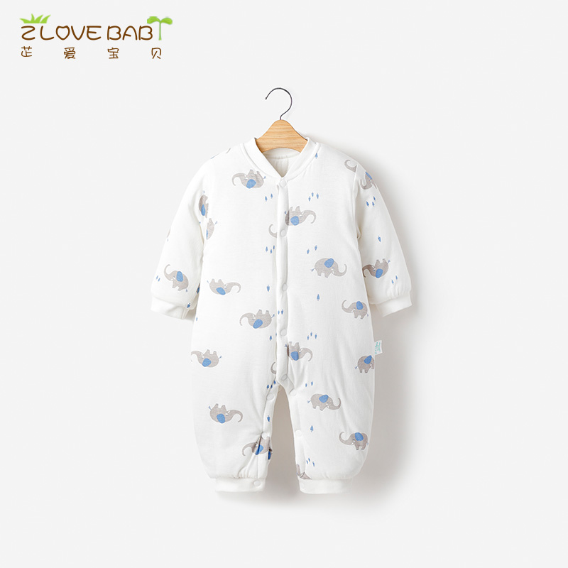 Baby rompers long-sleeved clothes thickened warm winter baby cotton coat autumn and winter newborn jumpsuits to go out and hold clothes