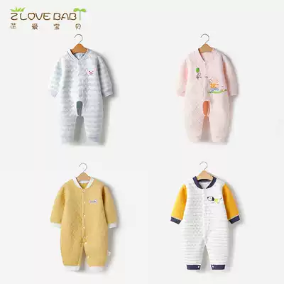Baby jumpsuit spring and autumn warm and thick male and female baby pajamas ha clothes climbing clothes autumn and winter newborn clothes