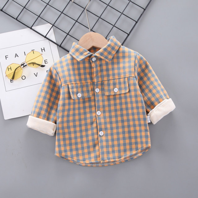 Children's clothing boys' shirts long-sleeved winter clothing 2022 new style children's warm plus velvet thick casual plaid shirt