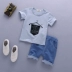 Mùa hè trẻ em cotton ngắn tay áo thun phù hợp phiên bản Hàn Quốc cho bé trai và bé gái Áo thun bé tay ngắn hai dây bán buôn shop quan ao baby Phù hợp với trẻ em